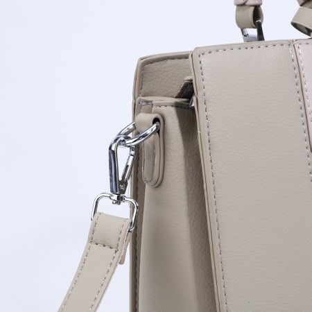 Lightning tout bag, outer pocket, long belt, gray-beige color-4