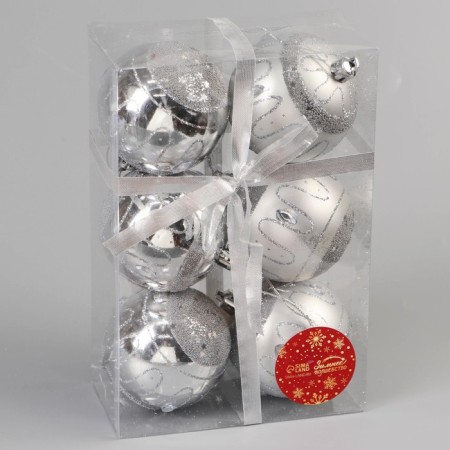Set of balls plastic D-7 cm, 6 pcs "carnival night" silver-1