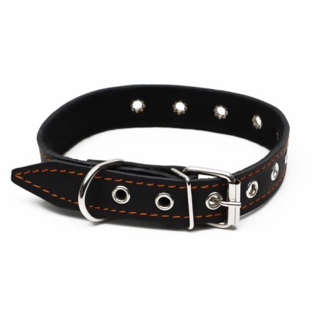 Leather collar on synthetic winterizer, dimensionless, 54 x 2.5 cm, Osh 19-47 cm, black-1