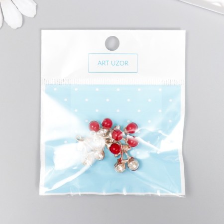 Decor for creativity metal, rhinestones "cherries" gold 1.9x1.4 cm-3