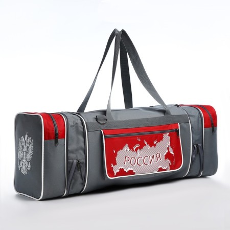 Sports bag with lightning, with an increase, 3 outer pockets, a long belt, the color is gray/red-2