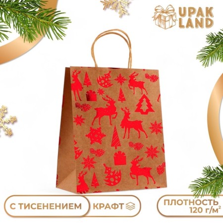 Craft package with embossing, round handle, "forest" 33 x 25 x 12 cm, 120 g