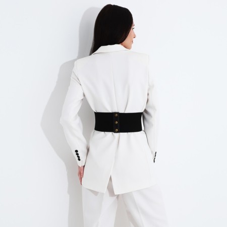 Women's belt on buttons, width 11 cm, black color-1