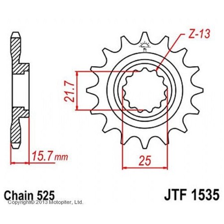 Front star, host, JTF1535 for a motorcycle, steel, chain 525, 15 teeth