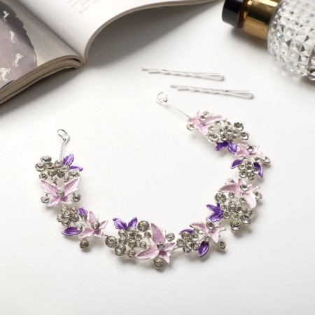 A Asel hair accessory leaflets, 23.5x2.5 cm, silver-pink