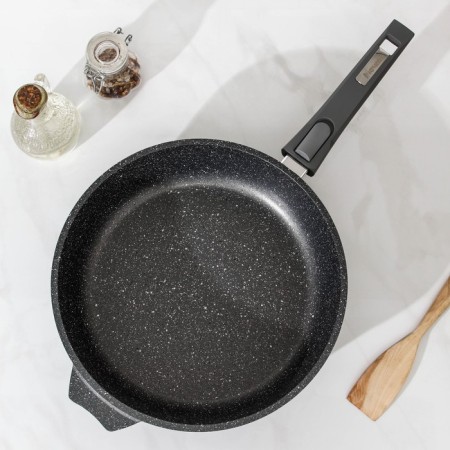 Granite pan, d = 28 cm, removable handle, anti -stick coating, gray color-1