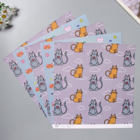 Scrapbooking paper bilateral "cats" density 180 grams set 5 pcs 30.5x32 cm-1