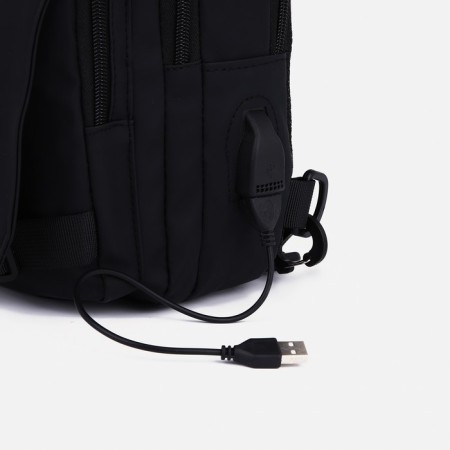 Male sling bag from textiles, with USB, black color-3