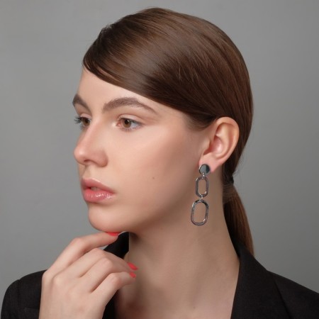 Earrings hanging "attraction" style, color silver, 7.6 cm-4