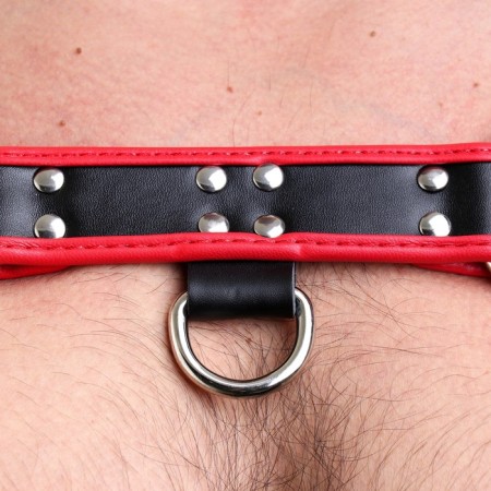 BDSM Podsm Oki, male, on the chest, eco-leather, red kant-10