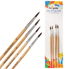 Set of protein brushes, Calligrata, Round, 4 pieces (No. 2,4,6,8) with wooden handles, in Blister