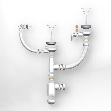 Siphon for washing Grand P10585, 3 1/2 ", double, with round overflower, screw and divert-1
