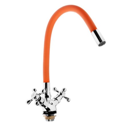 Kitchen mixer Zein Z2107, two -wound, silicone spout, orange/chromium-4