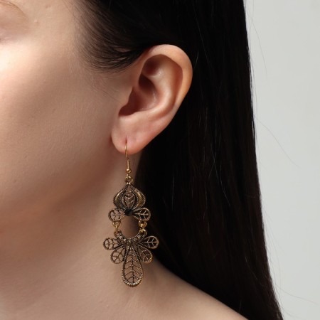 Earrings "openwork" leaves, black color in black gold, 7.5 cm-2