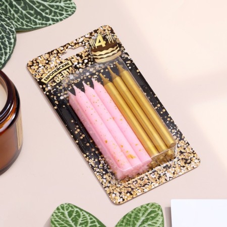 Set of candles for the Cake "Spark", 12 pcs, 8 cm, pink and gold metallic-4