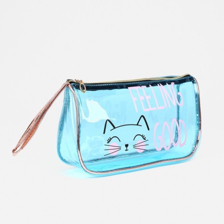Cosmetic bag with a handle, a blue color