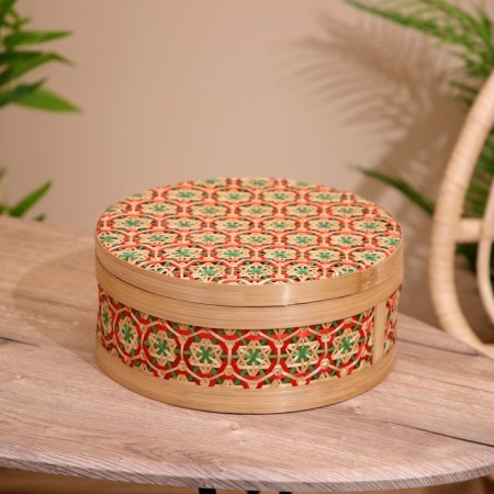 Basket with a covered lid, from bamboo 30x30x13 cm-1