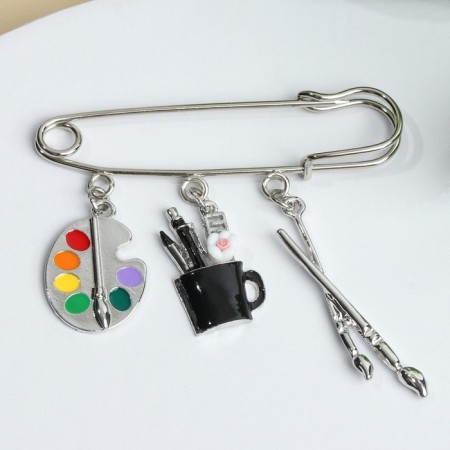 Pin "Artist" with pendants, 7 cm, color in silver-3