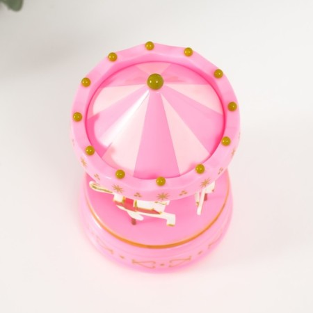 Musical mechanical souvenir "Carousel 4 horses" pink 9.6x9.6x15.5 cm-2