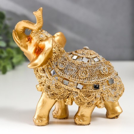 Souvenir Polystone "The Golden Elephant in the rich Popon" 11x5x9 cm-3