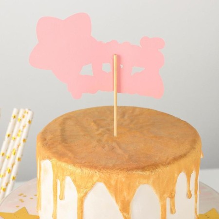 Topper for the Cake "Happy Birthday. Star ", 18 × 12.5 cm, color pink-gold-2
