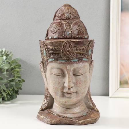 Souvenir Polystone Bust "Buddha's head in the headdress" Sand 13.5x15x31 cm