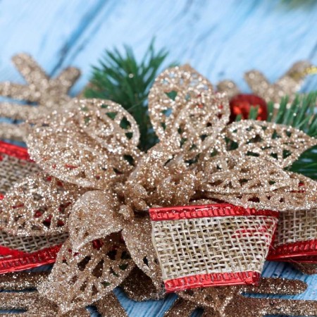 Jewelry decoration "Star with flower and spruce twigs" 15x13 cm, gold-1