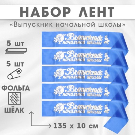 Set of tapes "Primary school", silk blue foil, 5pcs