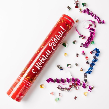 New Year's pneumatic clap “Happy New Year!”, Foil-serpentine, 30 cm.-2