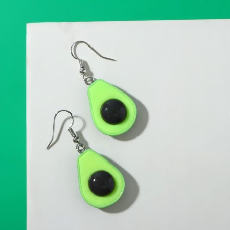 Avocado plastic earrings, hanging, brown-salad color-1