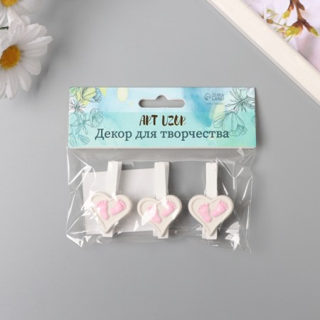 Decor for creativity wood "Procher. Heart with legs" Pink set 3 pcs 1.7x3x5 cm-3
