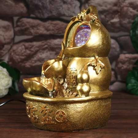The desktop fountain from the network, backlight "Chinese coin" gold 26x18x17 cm-2