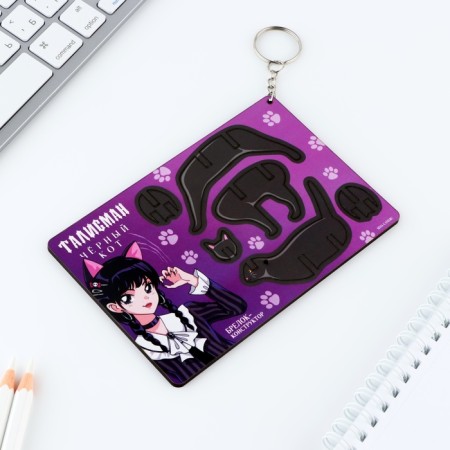 Key keychain wooden designer "Black cat", 6.8 x 5.9 cm-4