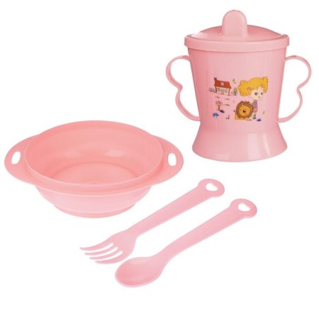 A set of children's dishes, 4 items: bowl, spoon, fork, chip with solid nose 200 ml, MIX color-10