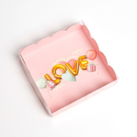 Cookie box, confectionery packaging with PVC lid, “air love”, 13 x 13 x 3 cm-1