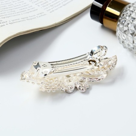 Hair hair clip "Helet" flowers leaves, 10 cm, silver-white-1