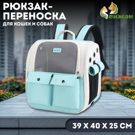 A backpack of cats for cats and dogs, 39 x 40 x 25 cm, turquoise