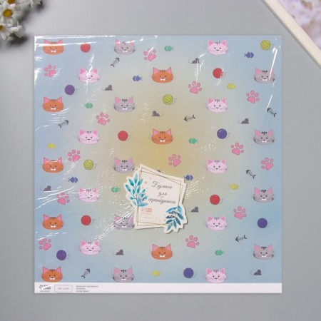 Scrapbooking paper bilateral "cats" density 180 grams set 5 pcs 30.5x32 cm-6
