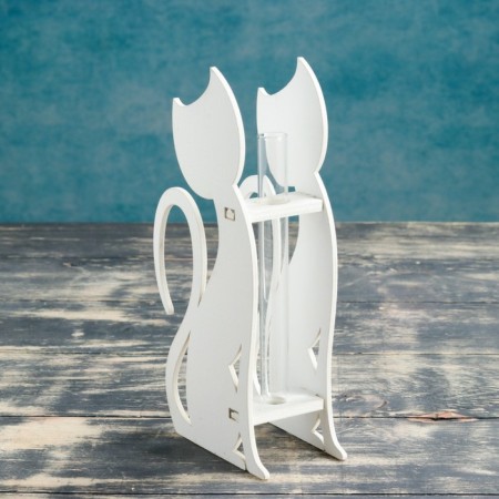 Kashpo wooden 13 × 5.2 × 24.5 cm with 1 flask "cat", white give beautifully-1