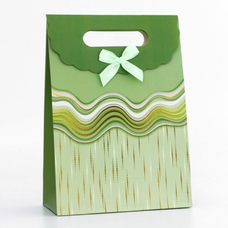 Gift box-package, packaging with a cut handle, "green grace", 19 x 9 x 27 cm