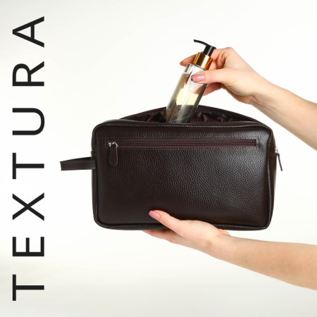 Lightning cosmetic bag, Textura, 2 external pockets, brown color