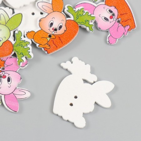 Buttons wood for creativity 2 punctures "bunny with carrots" set of 15 pcs 3.3x3.7 cm-2