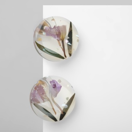 Earrings Assorted "Summer" flowers in the disk, the color is purple-green-1