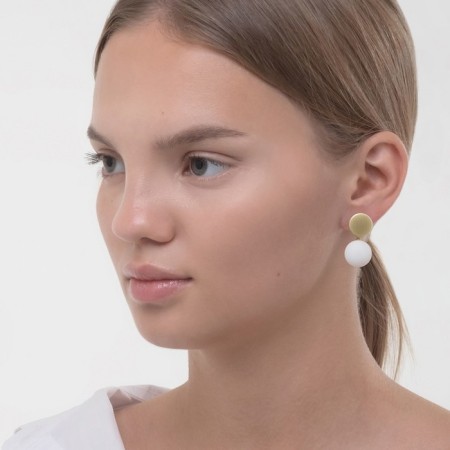 Earrings Assorted "Snowball" disk, white color in gold-3
