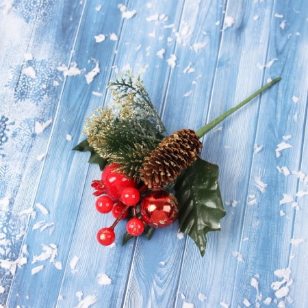 Decor "Winter Dreams" apples berries bump twig with snow, 15 cm