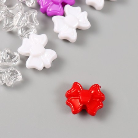 Plastic beads "Bows. Red, purple, white and transparent" set of 20 g 1.9x1.6x0.9 cm-2