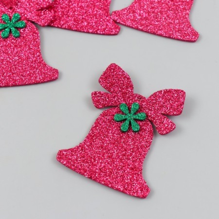 Decor "Bell with flower" 5x6 cm raspberry set 6 pcs foom glitter