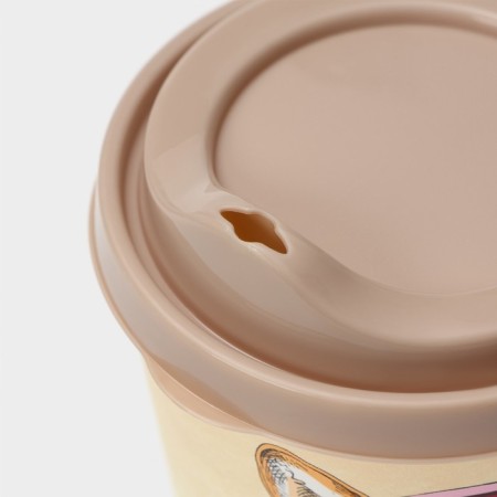 A plastic glass with a lid iZI-go, 420 ml, 9.3 × 9.1 × 13.1 cm, decor animals, beige color-2