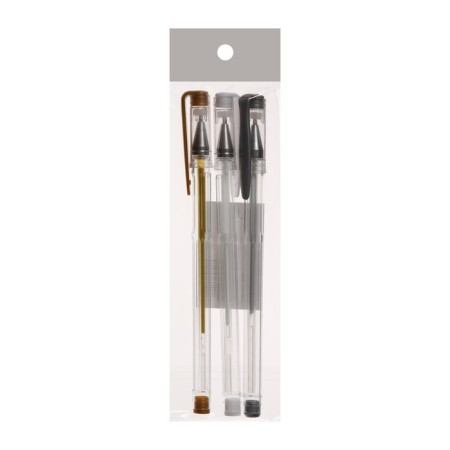 A set of gel pens 3 colors, the case is transparent, white, silver, gold-3