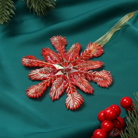 Christmas tree decoration "Openland snowflake" 11x11 cm, red overflow-1